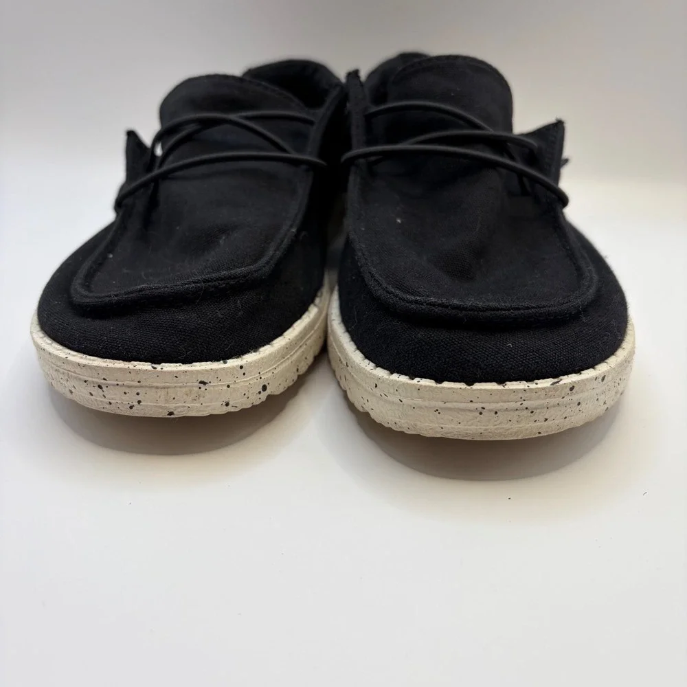 Hey Dude Wendy L Black Canvas Slip On Loafers Speckled Sole Womens Size 6 - Picture 3 of 8